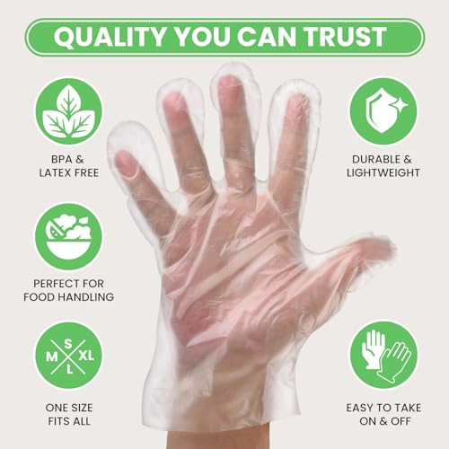 Keppi 600pcs Plastic Gloves | BPA & Latex Free Perfect Food Handling Safe Disposable for Cooking Bulk One Size Great Fit