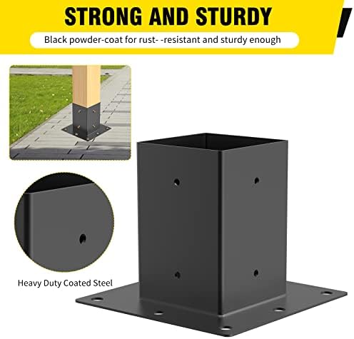 4 x 4 Post Base 8PCS,Inner Size 3.6"x3.6"Deck Post Base,Heavy Duty Metal Black Powder Coated Post Brackets,for Mailbox Post Deck Supports Porch Railing Post Holders