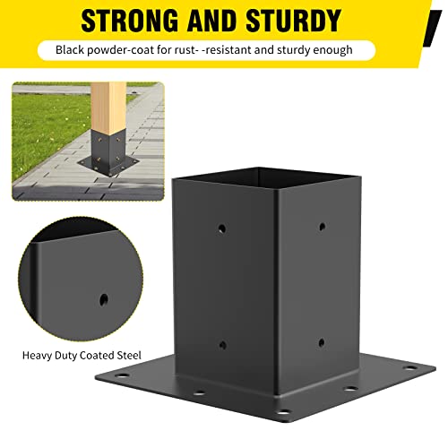 6 X 6 Post Base 3Pcs,Inner Size 5.6"X5.6"Deck Post Base,Heavy Duty Metal Black Powder Coated Post Brackets,For Mailbox Post Deck Supports Porch Railing Post Holders #TOP3