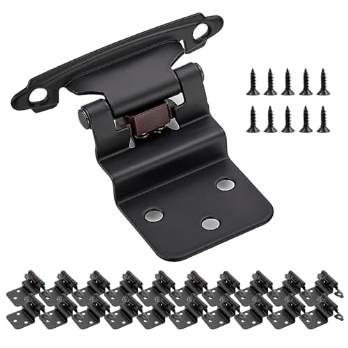 20 Pack 10Pairs 3/8 inch Inset Kitchen Cabinet Hinges, Semi-Concealed Black Cabinet Hnges, Self Closing Cabinet Door Hinges with 100pcs Screw for Frame Cabinet in Kitchen, Bathroom and More