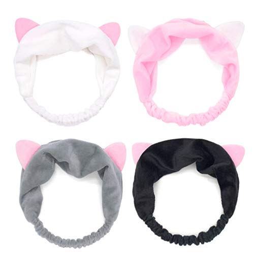 Vekola Cat Ears Headband for Womens Washing Face Spa Makeup Stretchy Hairband 4Pcs