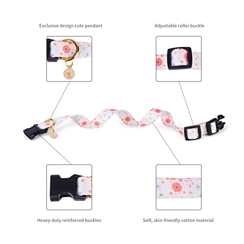 Cotton Handmade Dog Collar For Small Medium Large Dogs,Beige Daisy With Pendant Cute Dog Collars,Ideal For Girl Dogs Boy Dogs (Small) #TOP4