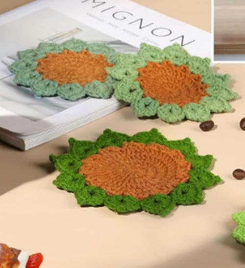 12 cm zielony i żółty 10 zestaw na stół tkane ręcznie podkładki zmywalne serwetki podkładki plecione podstawki szydełkowane podkładki stołowe