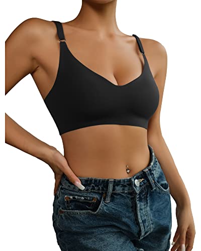 DEANGELMON V Neck Bra Padded Seamless Adjustable Straps Bralettes Everyday Basic Sleeping Bras Multiple Pack - Image 3