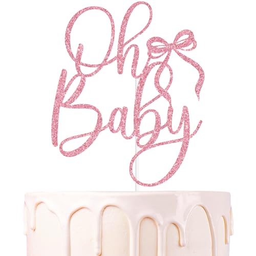 Pink Glitter Bowknot Baby Shower Cake Topper