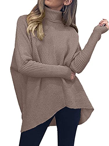 Image of ANRABESS Womens Casual Fall Sweater Turtleneck High Neck Batwing Sleeve Oversized Sweater Dress
