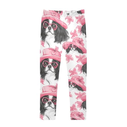 Dog in Pink Hat Girls Leggings,Workout Leggings for Girls Toddler Athletic Leggings Size for 3-10T