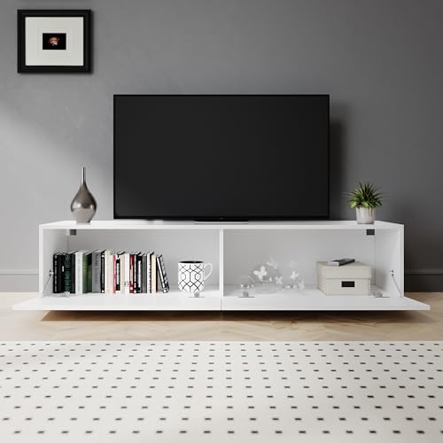 Meuble TV 140 cm Blanc Suspendu ou au Sol FTV008W SIRHONA