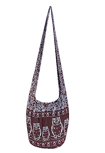 Image of Owl Print Sling Crossbody Messenger Purse - Hippie Hobo Shoulder Bag - Unlined, Medium