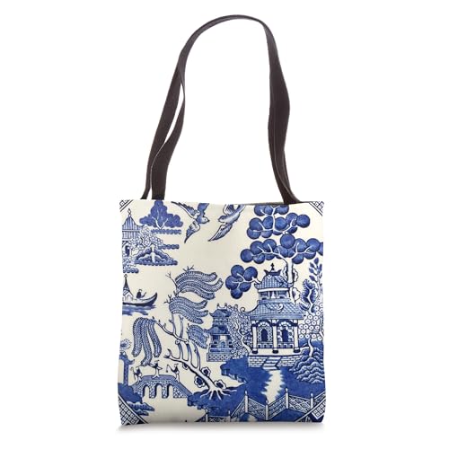 Blue Willow Asian Pattern chinoiserie Tote Bag 16 inches