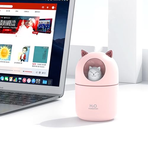 BYYLECL Cute Cat Humidifier, 300ml Mini Cool Mist Desk Humidifier,2 Spray Modes,Auto Shut- Off,USB Night Light Humidifier Cute Cat White - Image 3
