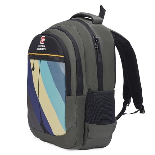 Image of SWISS MILITARY Large Multicolor Laptop Backpack, Stylish with Spacious 15.6 Inch Laptop Compartment, Ergonomic Design, Durable & Lightweight for Office, Travel, and College