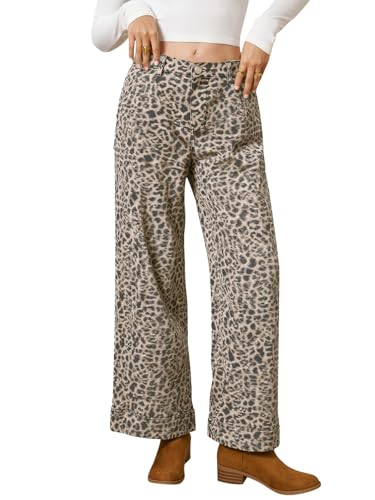 Cicy Bell Women's Floral Baggy Wide Leg Jeans Casual High Waisted Boyfriend Vintage Boho Denim Pants with Pockets