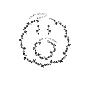 QLLYHLH Brides Bridesmaid Flower Leaf Choker Necklace Dangle Earrings Link Bracelet Austrian Crystal Wedding Jewelry Set for Prom Costume Party Accessories for Woman