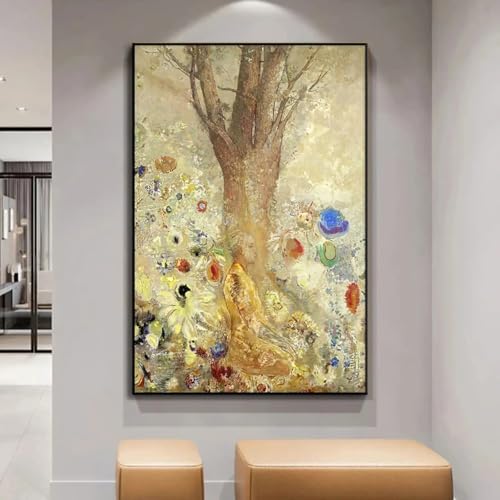 Peinture sur toile lotus Bouddha Gautam vintage 50x75cm TONGYINLI