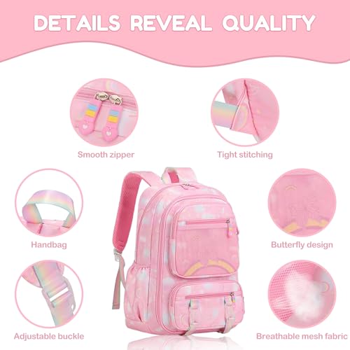 Cute Pink Backpacks for Girls Kids Kawaii Rainbow Butterfly Backpacks School Bag for Elementary Primary Bookbag3