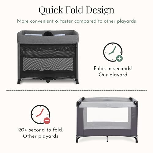 Evolur Zane Portable Playard with Instant Fold, Removable Mattress Cover & Full-Size Zipper Bassinet – Lightweight Travel Crib for Infant (0–18 Months) Black by Evolur - Image 4