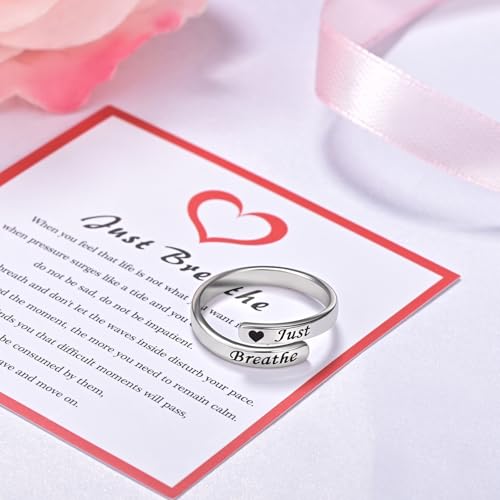 YLT Just Breathe Rings for Women, 925 Sterling Silver Hope Ring Adjustable Relief Anxiety Healing Ring Heart Inspirational Jewelry Gift3