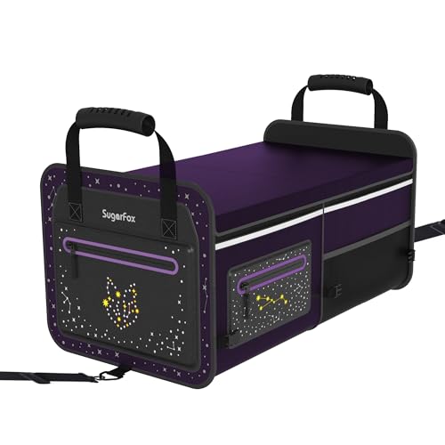 63L Car Trunk Organizer for SUVs & Small/Midsize Cars - Fluorescent Design, Waterproof, Collapsible with Adjustable Straps (Purple-M004)