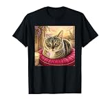 Cozy Tabby Cat on Pink Pillow Cute Rescue Half-Ear Rescue T-Shirt