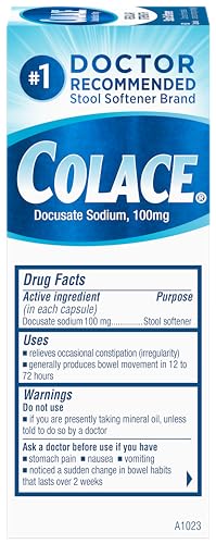 Colace Docusate Sodium, Stool Softener Capsules, 100 mg