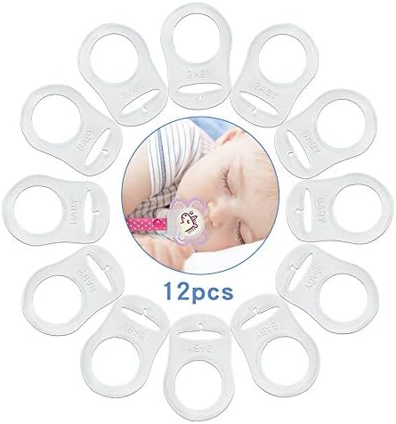 12 Pcs Silicone Transparent Dummy Clip Adapter, Baby Pacifier Ring Holder Clip Adapter, MAM Adapter Ring Dummy