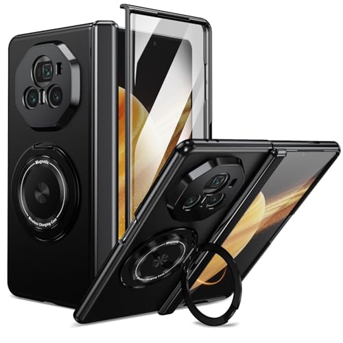 Wigento Für Honor Magic V3 Faltbare Schutz Hülle mit 360 Grad Metall Magnet Ring Schwarz