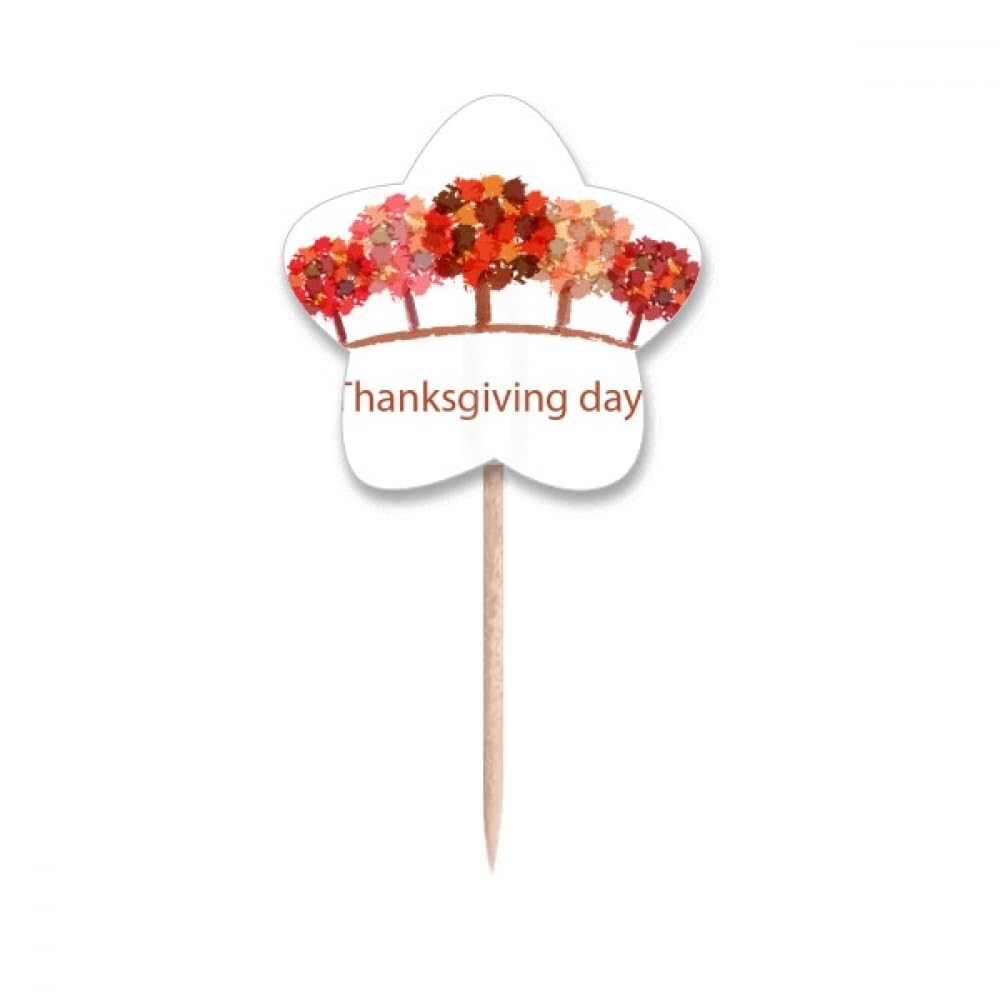 Cupcake picks Thanksgiving arbre rouge aquarelle et pics étoile pour décoration de gâteau