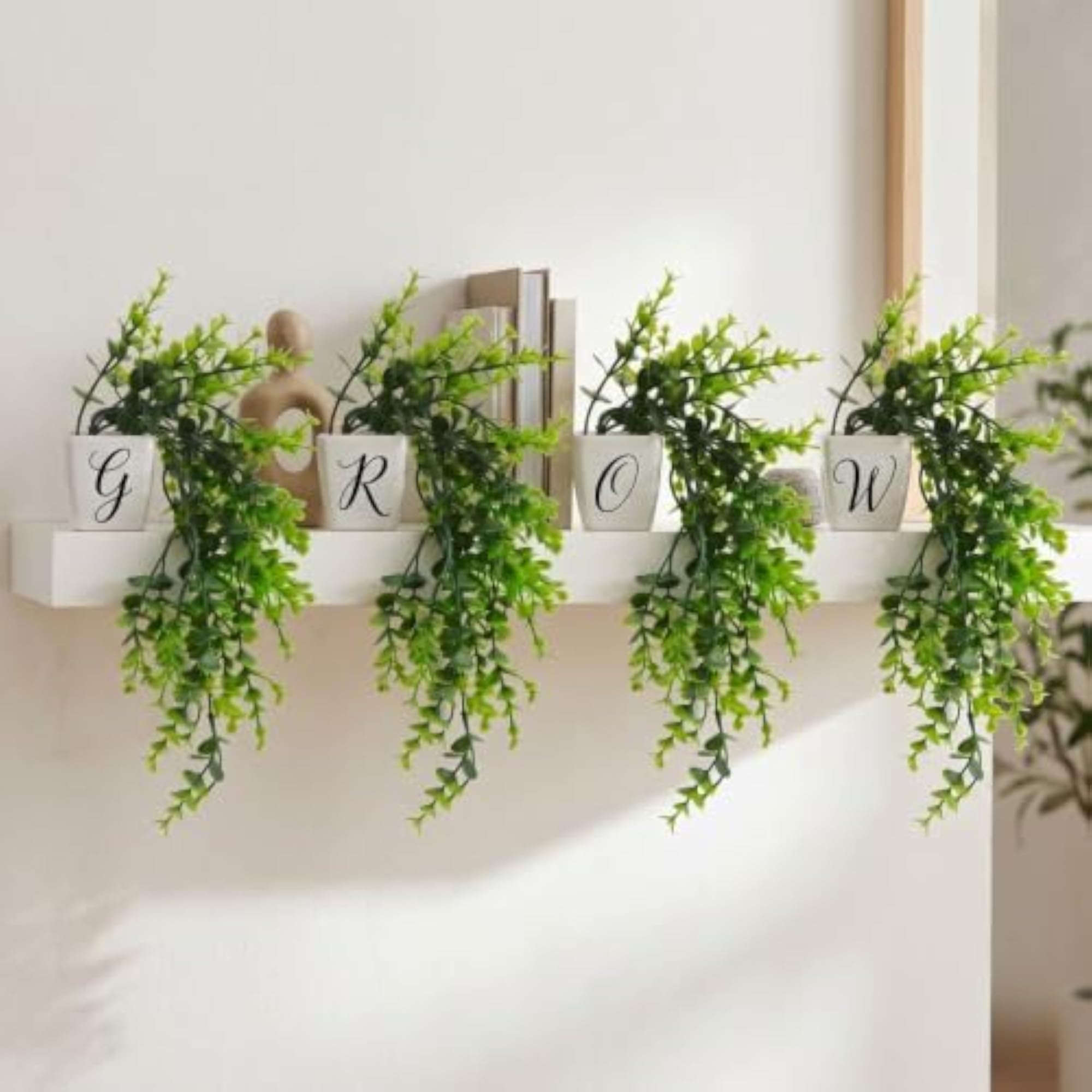 Premium Artificial Eucalyptus Trailing Plant with Decorative Pots, Set of 4
