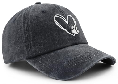 Image of Dog Paw Print with Love Heart Hat for Women Men, Funny Adjustable Cotton Embroidered Dog Lovers Gifts Baseball Cap
