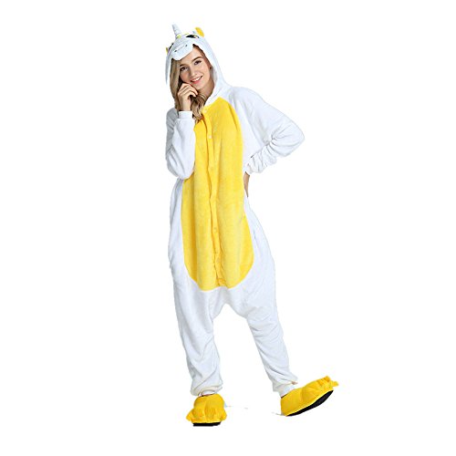 Rainbow Fox Adultos Unicornio Pijama con alas Cosplay Disfraz Animal Ropa de Dormir Franela Novedad Ropa (L(168-178CM), Amarillo)