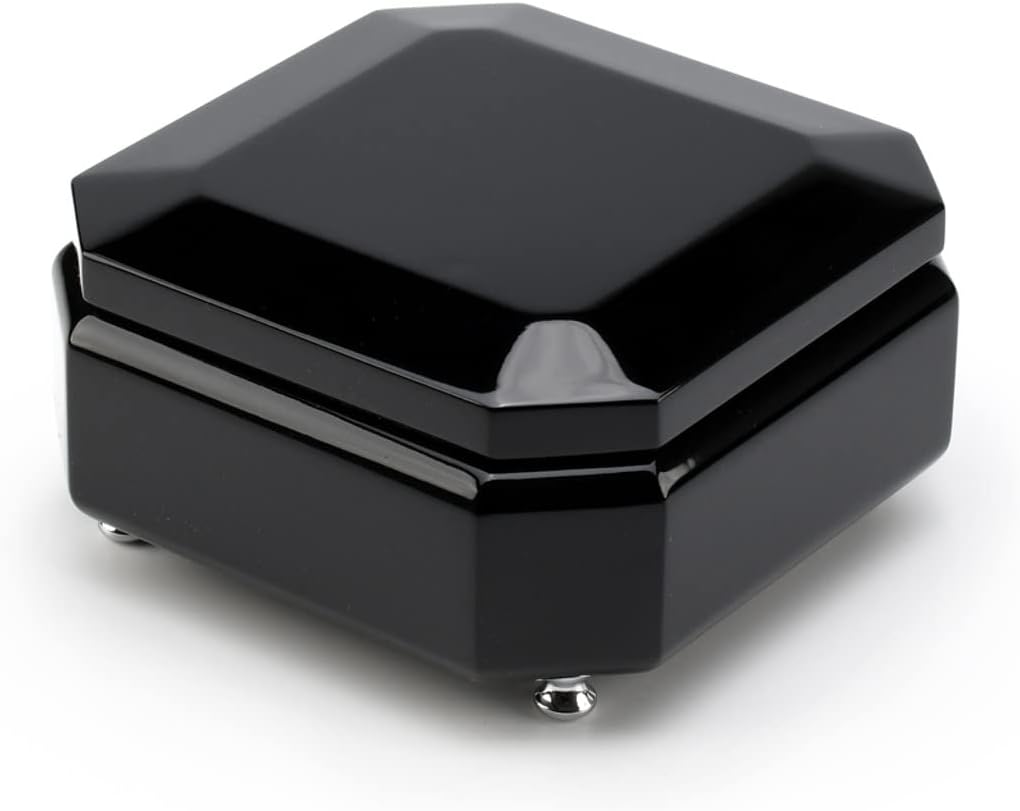 Midnight Black 18 Note Hi Gloss Beveled Musical Jewelry Box - Many Songs to Choose - Rock Around The Clock