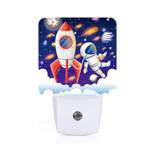 Image of Rocket and Astronaut Night Light,Plug-in Night Lights with Dusk to Dawn Sensor for Stairway,Hallway,Bedroom Sleep Friendly Ideal for Women /Girls /Boys Gift,0.5w