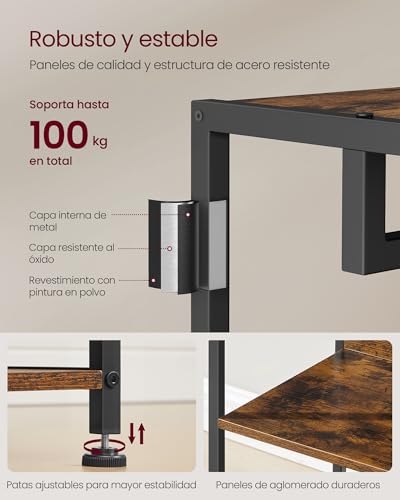 VASAGLE Perchero, Perchero con Barra para Colgar, Ganchos, Armario con Estantes, Marco de Acero, para Ropa, Bolsos, Sombreros, Negro Tinta y Marrón Vintage RCR061BD04 - imagen 4