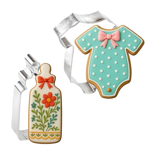 Bakerpan Stainless Steel Cookie Cutter Baby Bottle & Bodysuit Set, Baby Shower Cookie Cutters