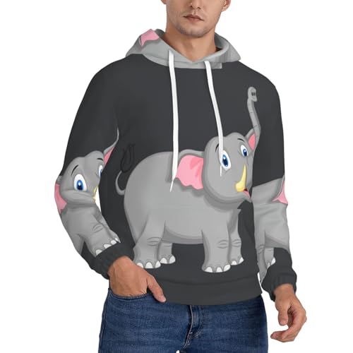 Sweat à capuche homme épais et doux imprimé éléphant pour un hiver cocooning et réconfortant