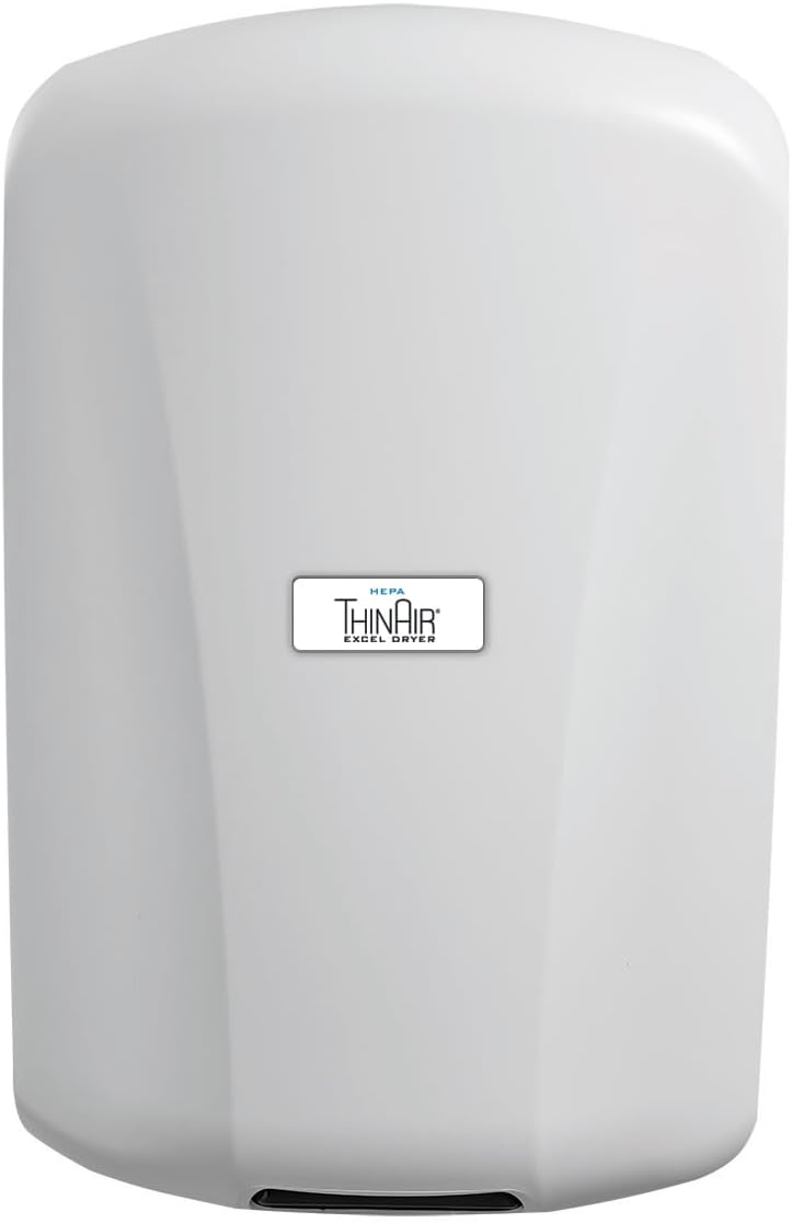 THINAIR Excel Dryer Hand Dryer with Electrostatic HEPA Filtration, American Made, Slim, White Epoxy Painted Cover, ADA Compliant, Surface Mounted, TA-W-H (110/120 Volts)