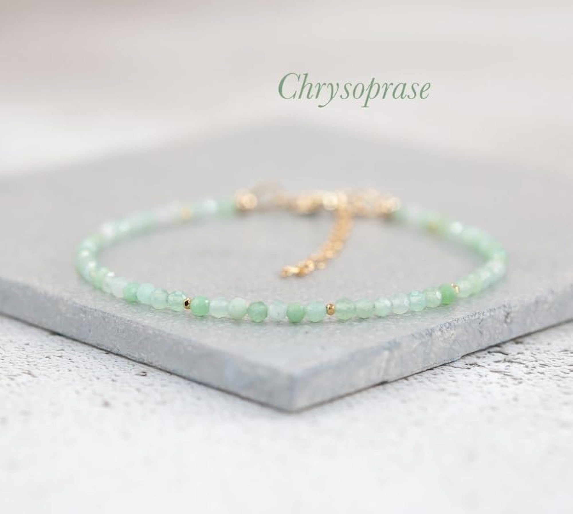 Chrysoprase Round Beaded Bracelet, Adjustable Gold Lock