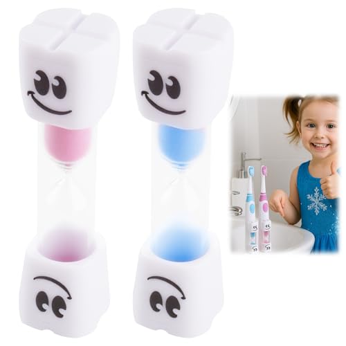 Sablier Brossage Dents Enfant, Timer Enfant Coloré avec Visage Souriant, Sablier 2 Minutes pour Brosse à Dents Enfant, Minuteur Enfant pour Cuisine, Étude et Hygiène (2 Pièces)