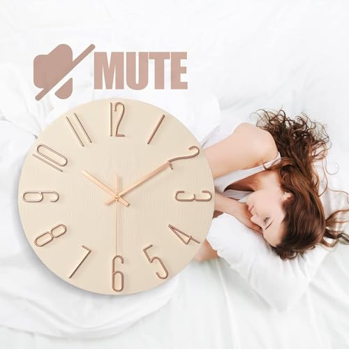 Maxspace Wall Clock - 12-inch Silent Non-Ticking Battery Powered Decorative Clock, Simple Minimalist Style and Modern Home Wall Clock,for Bedroom,Living Room,Kitchen,Home Office (Beige) - Thumbnail 3