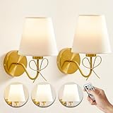 Mesuz Battery Operated Wall Sconces Lights Set of Two Remote Control, Antique Brass Bow Sconces Rechargeable Battery Powered Wall Lights Dimmable LED 2700K-6000K 16 Color Temperatures