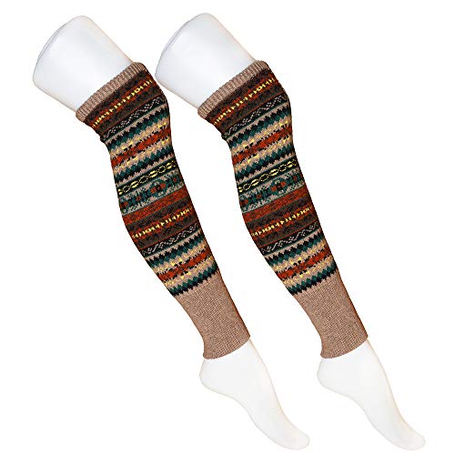 Women Bohemian Knit Long Leg Warmers Over Knee Ankle Warmer Cover Boot Cuffs (Khaki) #TOP3