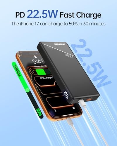 GENSROCK 2-Pack Portable Charger Power Bank 10000mAh, Slim Power Bank | Dual USB | 22.5W PD Fast Charging | LED Display | Slim | 37Wh | Compatible with iPhone Android | Flight-Safe | Black + White