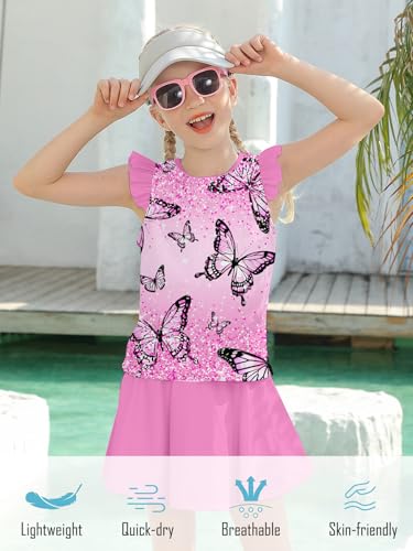 Image of Girls Swimsuit 2 Piece Ruffle Bathing Suit UPF 50+ Tankini Swimsuit Skirt with Lining Size 3-10
