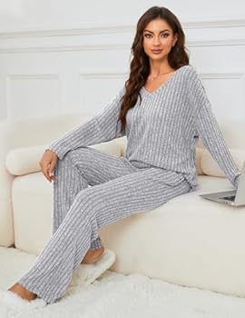 Ensemble De Vêtements De Détente Pour Femme - Ensemble De Détente Côtelé - Pull Et Pantalon En Tricot - Survêtement Pour Femme - Ensemble Complet Deux Pièces, Gris A2, S