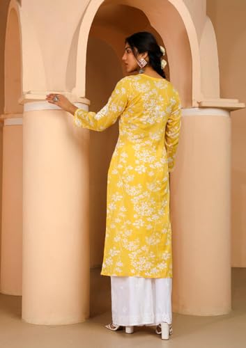 Image of GoSriKi Cotton Blend Embroidered Straight Kurta for Women | Cotton Blend Pink | 3 /4 Sleeve | Round Neck V-Slit | Ethnic Wear Casual Wear