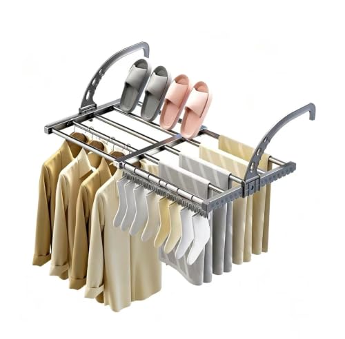 ANEWSIR Wäscheständer Balkon Wäschetrockner Ausziehbar Faltbar Klein, Heizkörper Wäscheständer Heizung Hängetrockner Wand für Draußen & Drinnen (38-55 cm), Winddicht Sockenaufhänger Inklusive.