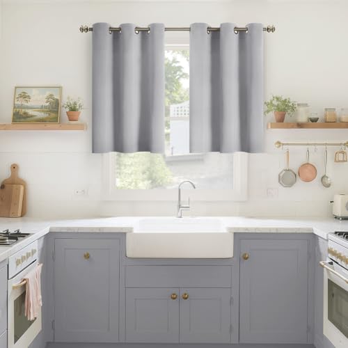 Image of YoungsTex Light Grey Blackout Curtains 36 Inch Length for Kitchen Window - Short Thermal Insulated Drapes with Grommet Room Darkening for Bedroom Bathroom, 2 Panels, 42 x 36 Inch