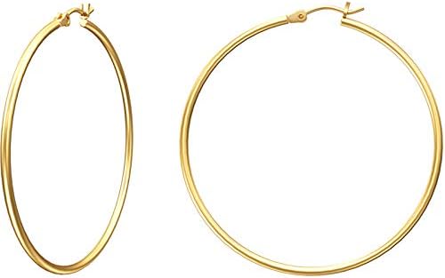 Gacimy Yellow Gold 50mm Big Earrings 14K Gold Plated Hoops with 925 Sterling Silver Post,