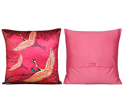 Image of India Circus by Krsnaa Mehta Lakeside Crane Flight Multicolor Satin Blend Cushion Pillow Covers Set of 5 (16 X 16 Inches)
